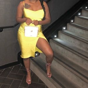 {Boutique} Yellow Sateen MIDI Slip Dress
